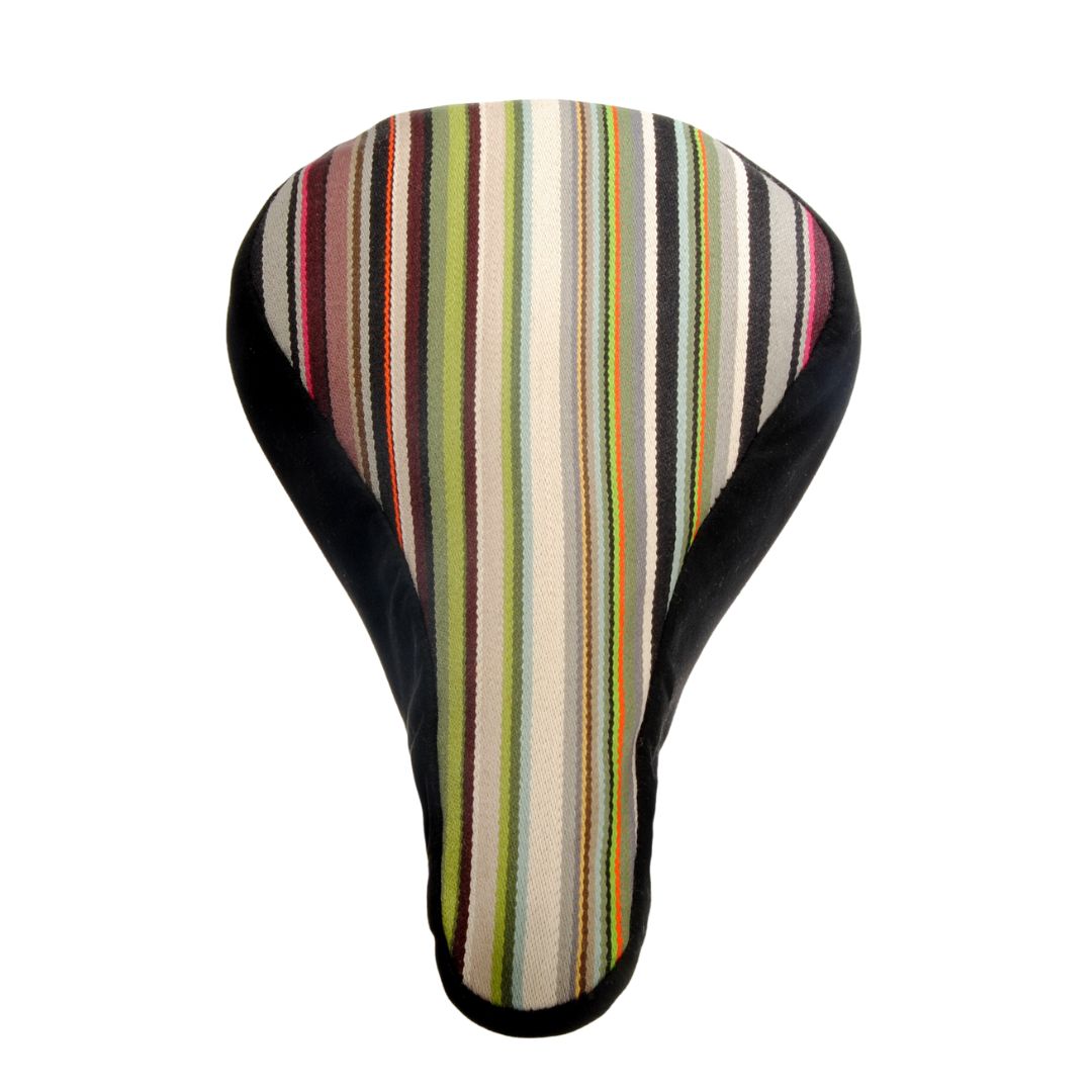 Paul_Smith_Pure_luxury_comfortable_bike_seat_cover_Pedalshed_Black_multicoloured_Stripes